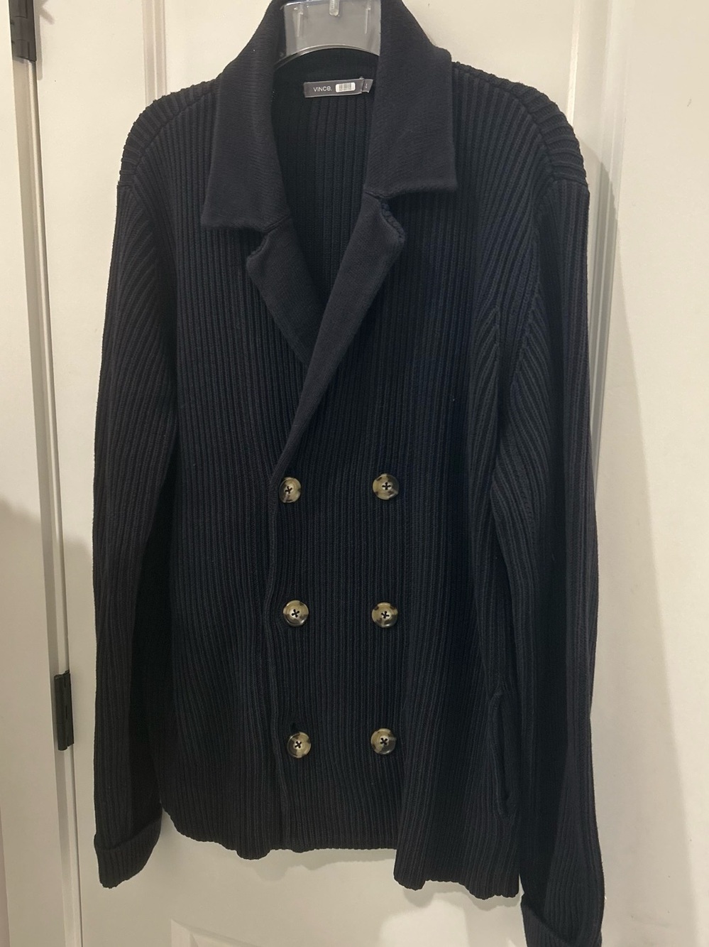 Polo by Ralph Lauren Black Double-Breasted Ribbed Pea Coat